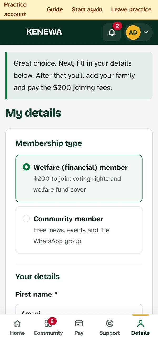 The My details form