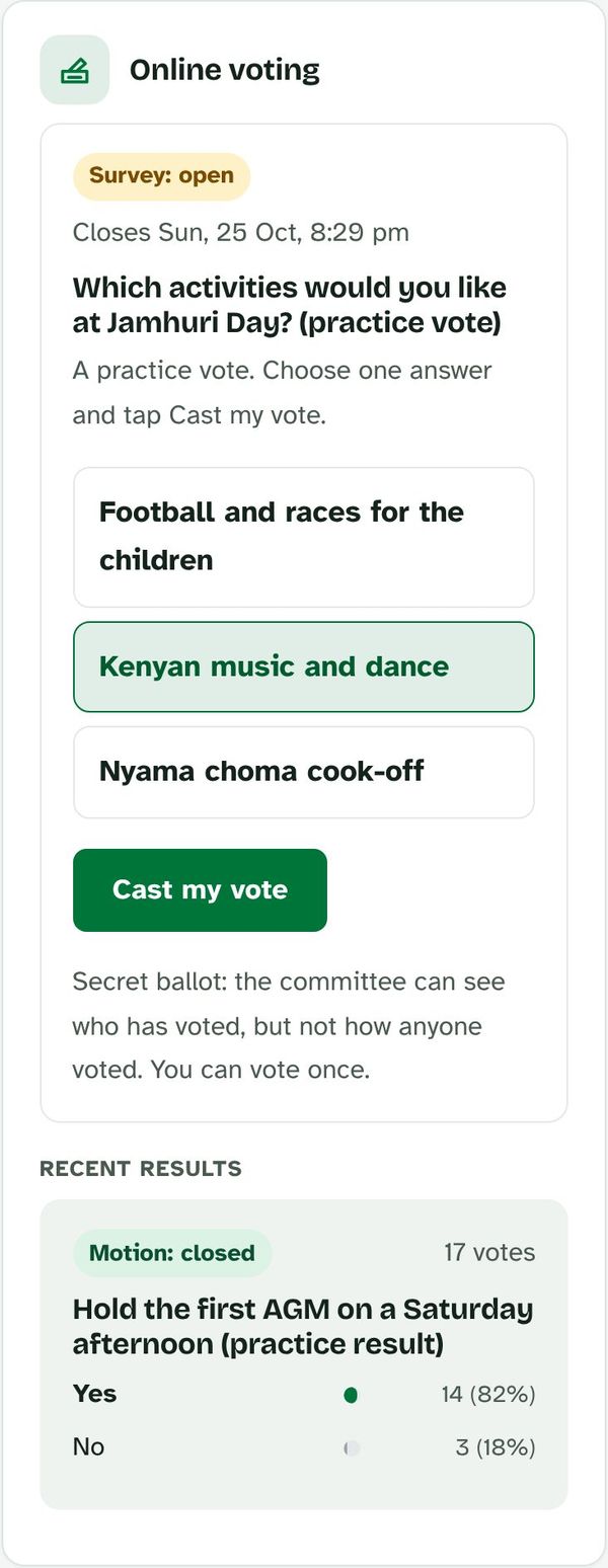 A practice vote in Member services