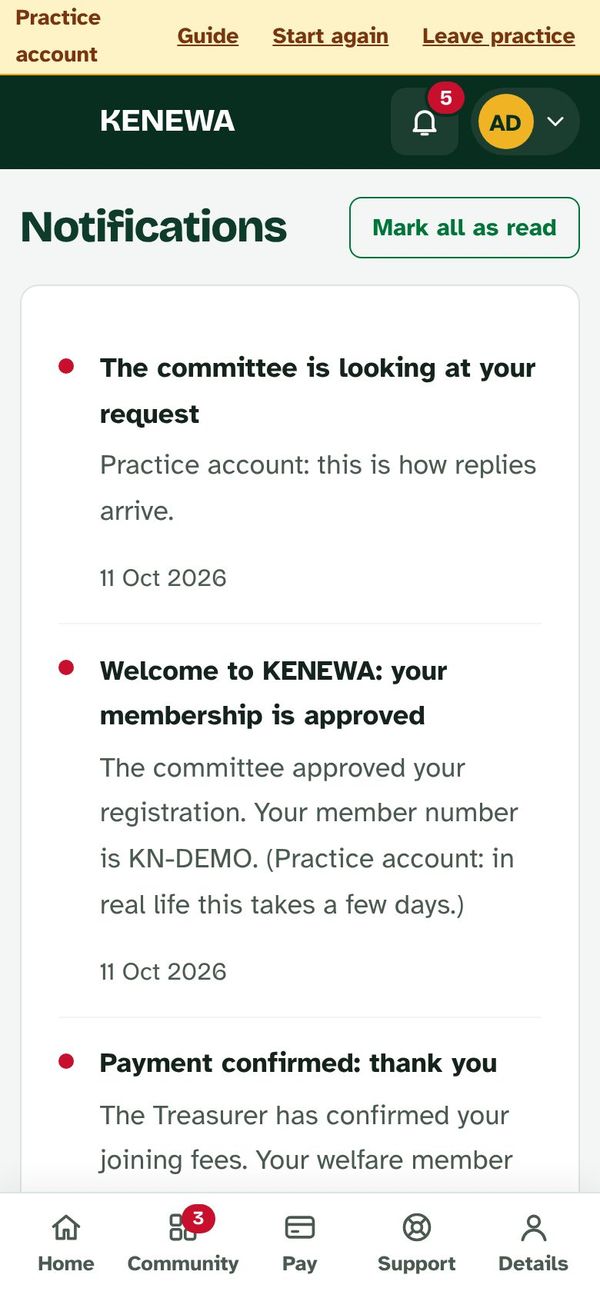 The Notifications page