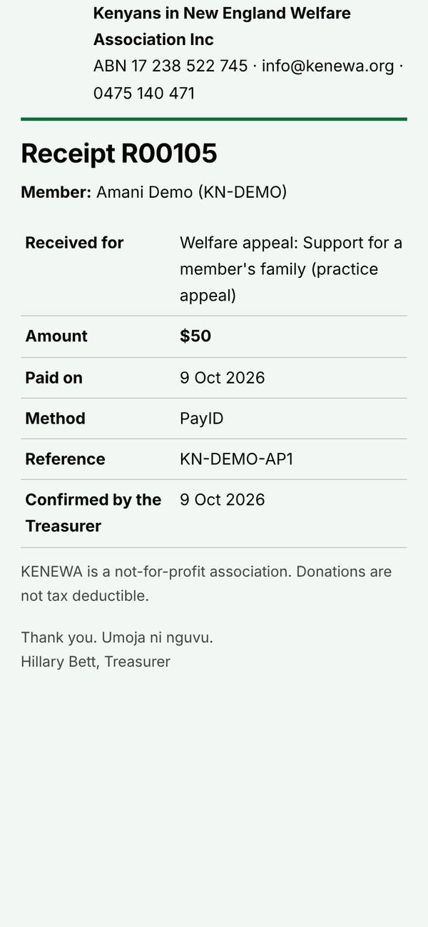 A printed receipt for an appeal gift