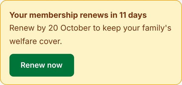The renewal reminder with a Renew now button