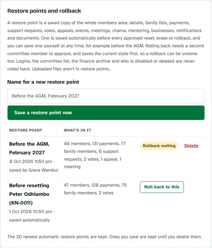 Restore points with Roll back to this buttons